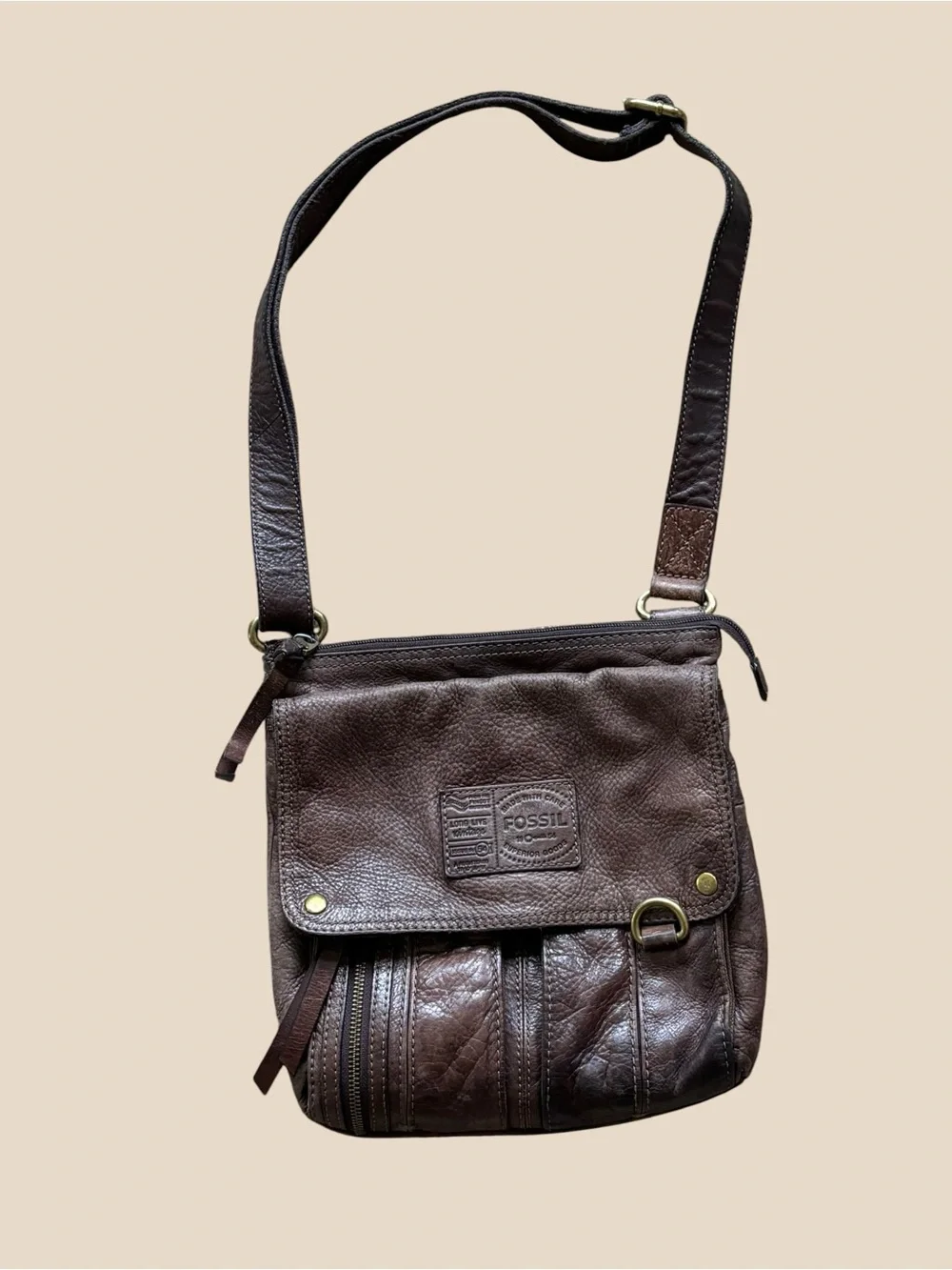 Vintage Fossil Brown Leather Morgan Traveler Crossbody Messenger Bag 10 X 11